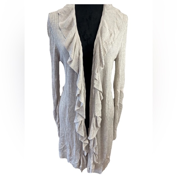 INC International Concepts Sweaters - INC‎ International Concepts ladies medium open front ruffle long sweater beige
